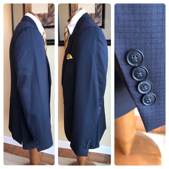 Joseph Jos.A. Bank All Wool Navy Mini-Check Weave Jacket 43L - Picture 10 of 14